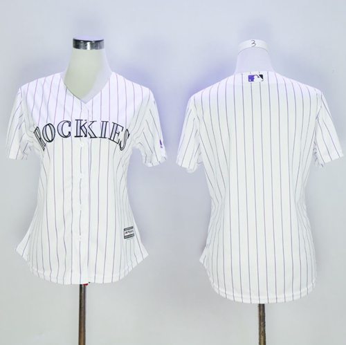 Rockies Blank White Strip Women's Home Stitched MLB Jersey - Click Image to Close